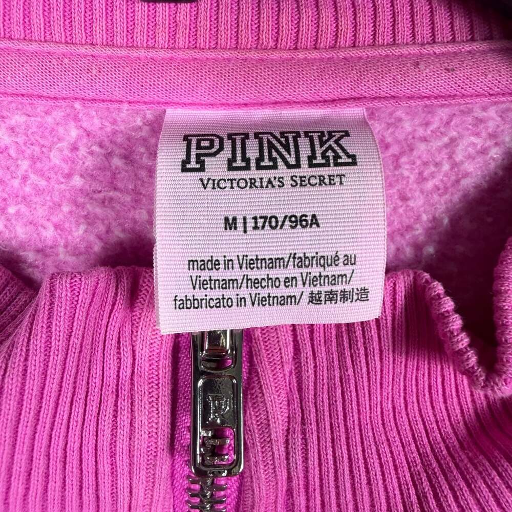 PINK Victoria's Secret Half-Zip Cropped Pullover Sweatshirt Medium Hot Pink - Picture 2 of 6